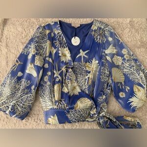 CIEBON Ariella Ocean Print Side
Tie Wrap Blouse Top sz Large NWT